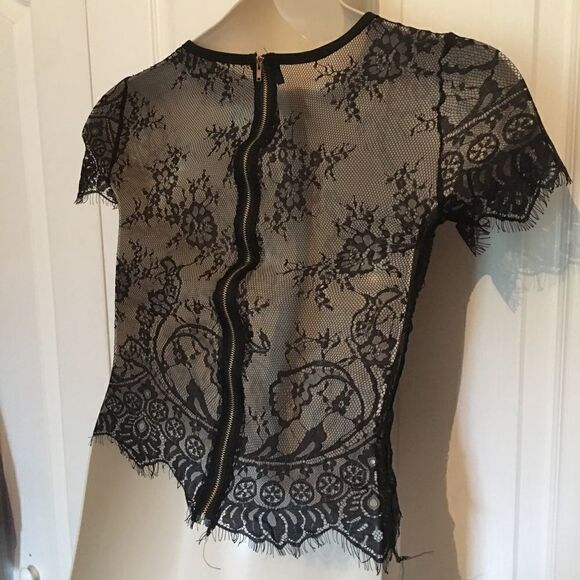 Black Lace Back Zip Top - Picture 2 of 2